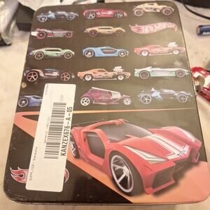 Hot Wheels 18 Car Storage Tin Carrying Case With 13 Hot Wheels Cars